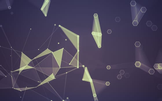 Abstract polygonal space low poly dark background with connecting dots and lines. Connection structure. 3d rendering