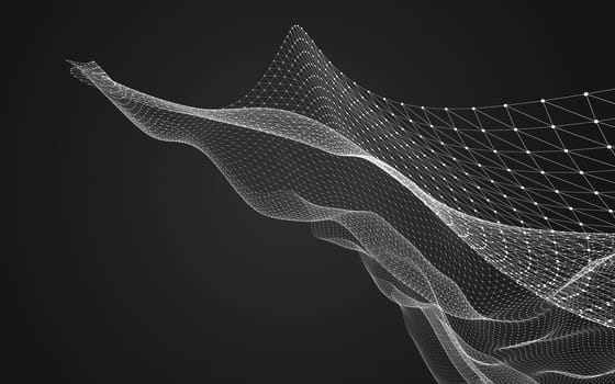 Abstract polygonal space low poly dark background with connecting dots and lines. Connection structure. 3d rendering