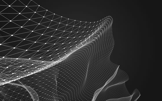 Abstract polygonal space low poly dark background with connecting dots and lines. Connection structure. 3d rendering