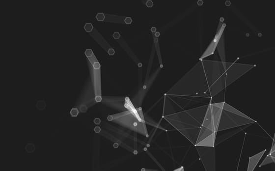 Abstract polygonal space low poly dark background with connecting dots and lines. Connection structure. 3d rendering