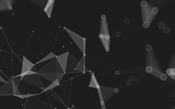 Abstract polygonal space low poly dark background with connecting dots and lines. Connection structure. 3d rendering