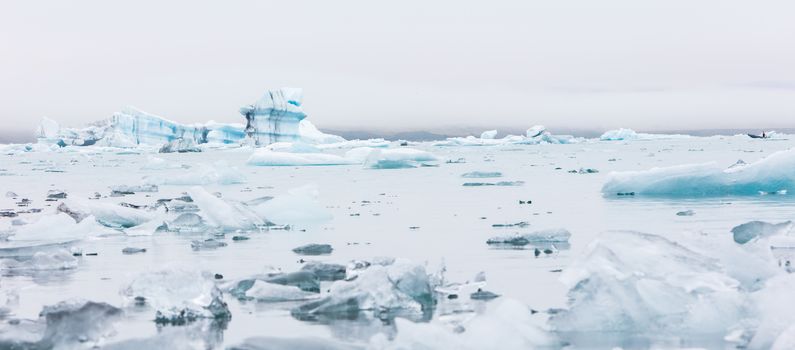 Jokulsarlon is a large glacial lake in southeast Iceland - Ice breaking of a glacier