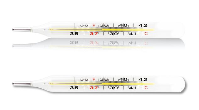 Scale of thermometer closeup on a white background
