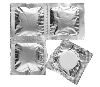pills in packing closeup on a white background