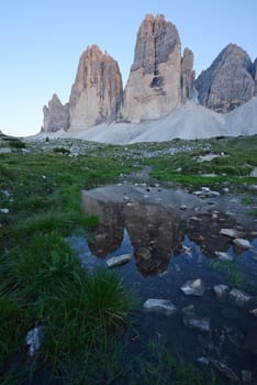 Tre Cime in Dolomite mountain in Italy