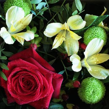 Bouquet of beautiful flowers with roses and orchids