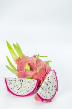 Ripe Dragon fruit or Pitaya with slice on white background