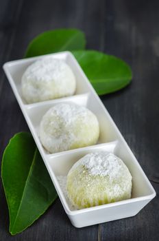 Daifuku Mochi Japanese dessert on white plate , still life