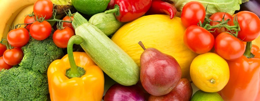 bright background of ripe fruit and vegetables