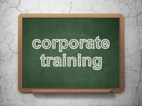 Learning concept: text Corporate Training on Green chalkboard on grunge wall background, 3D rendering