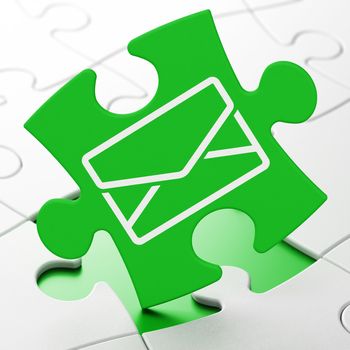 Business concept: Email on Green puzzle pieces background, 3D rendering