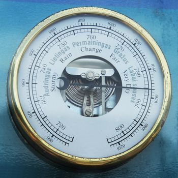 Retro barometer close up photo in vintage style