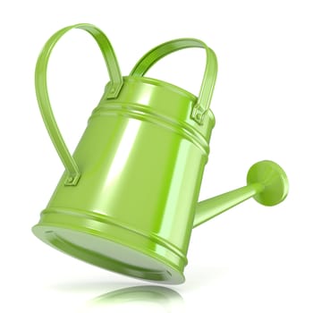 Green watering can 3D render isolated white background. Back view