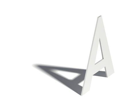 Drop shadow font. Letter A. 3D render illustration isolated on white background