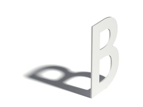 Drop shadow font. Letter B. 3D render illustration isolated on white background