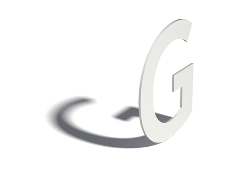 Drop shadow font. Letter G. 3D render illustration isolated on white background