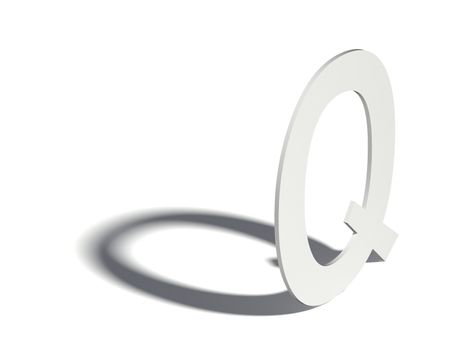 Drop shadow font. Letter Q. 3D render illustration isolated on white background