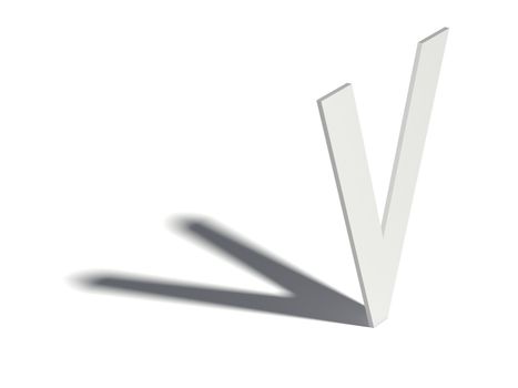Drop shadow font. Letter V. 3D render illustration isolated on white background
