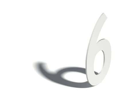 Drop shadow digit. Number SIX 6. 3D render illustration isolated on white background