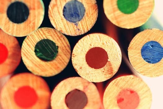 Pencils of different colors close up macro photo