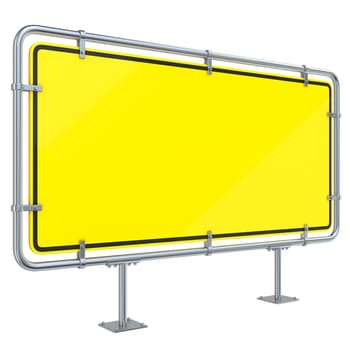 Blank framed traffic road sign standing. 3D render illustration isolated on white background
