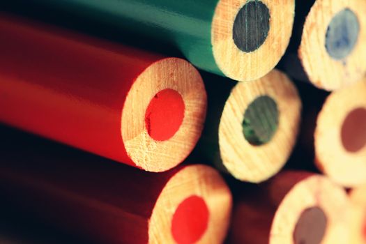 Pencils of different colors close up macro photo