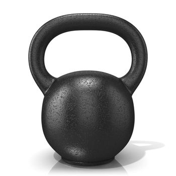 Rough cast iron kettle bell weight, isolated on a white background. 3D render illustration.