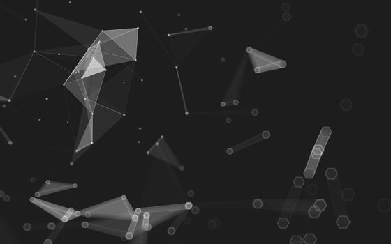 Abstract polygonal space low poly dark background with connecting dots and lines. Connection structure. 3d rendering