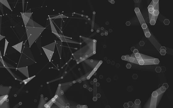 Abstract polygonal space low poly dark background with connecting dots and lines. Connection structure. 3d rendering