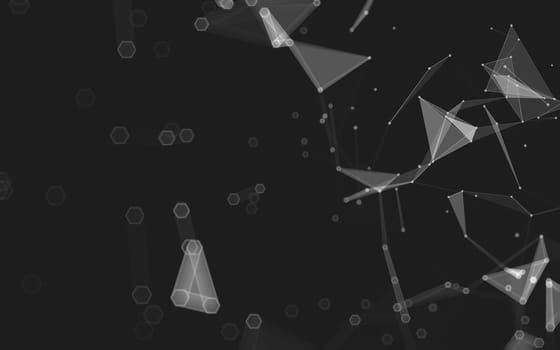 Abstract polygonal space low poly dark background with connecting dots and lines. Connection structure. 3d rendering