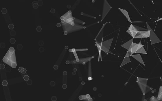 Abstract polygonal space low poly dark background with connecting dots and lines. Connection structure. 3d rendering