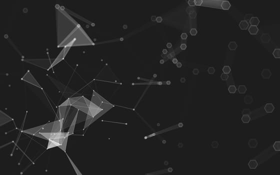 Abstract polygonal space low poly dark background with connecting dots and lines. Connection structure. 3d rendering