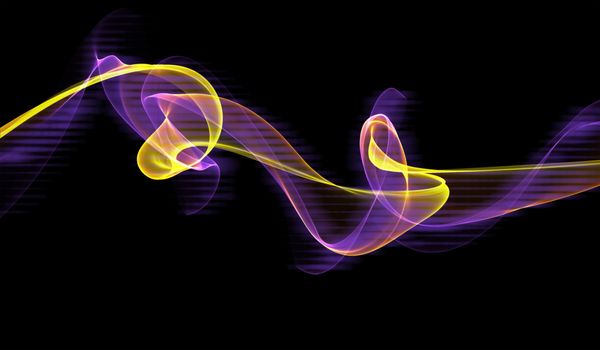 abstract colorful wavy smoke flame over black background