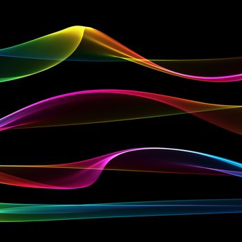 Set of abstract rainbow smoke fire brushes over black background. Wavy elegant collection elements for your design and art.