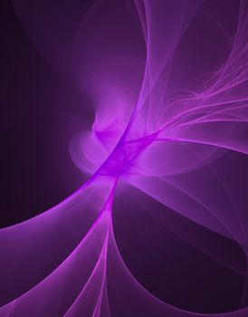 glowing purple curved lines over dark Abstract Background. Illustration.