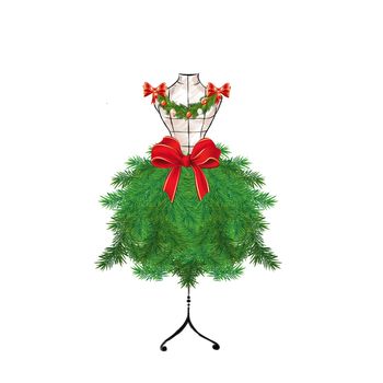 Seasonal Fashion Illustration - Christmas tree on a mannequin