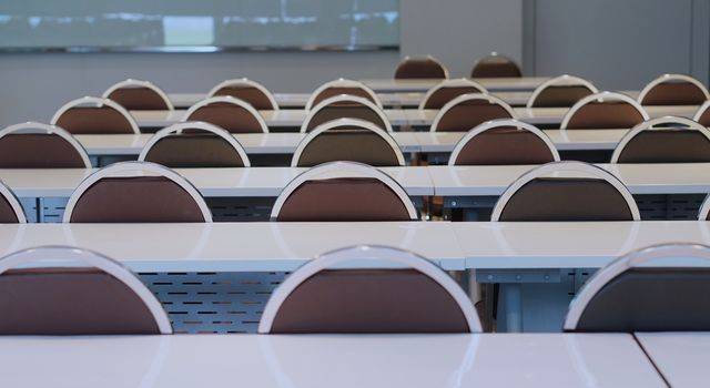 Preparing of conference room with table and chair in university for study.      