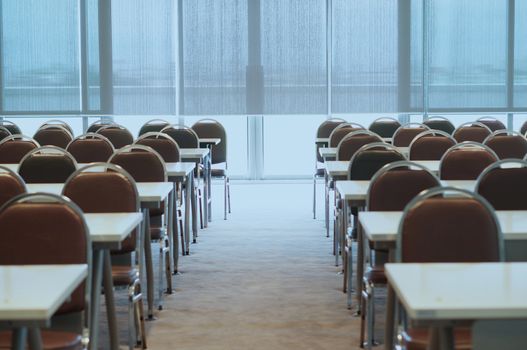 Preparing of conference room with table and chair in university for study.