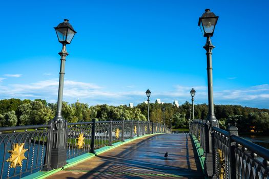 beautiful bridge over the pond in the palace and park ensemble Tsaritsyno in Moscow