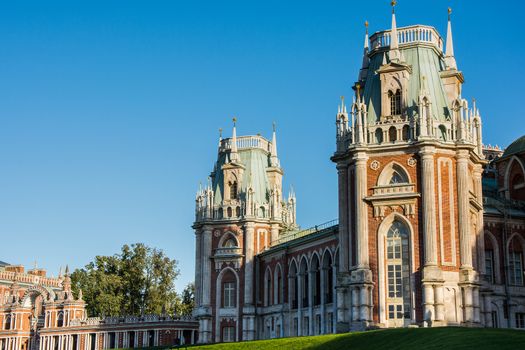 a large palace in the palace and park ensemble Tsaritsyno in Moscow