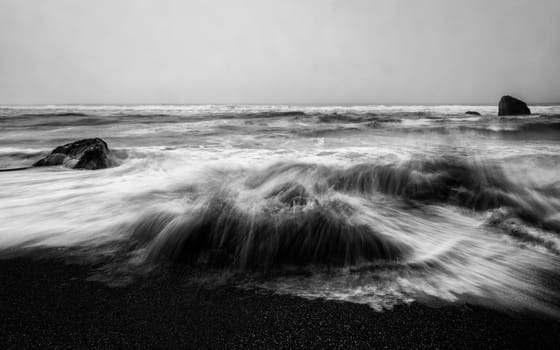 An Angry Ocean, Black and white, long-exposure image