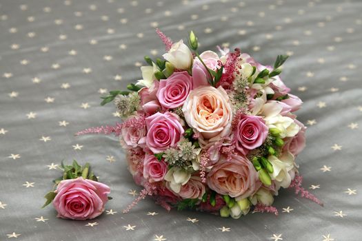 Beautiful wedding bouquet from pink roses