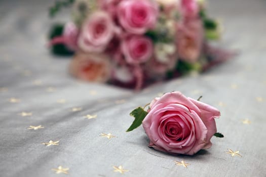 Beautiful wedding bouquet from pink roses 