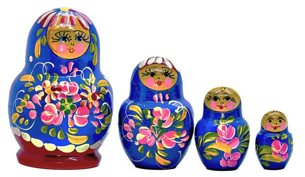 Blue Matryoshka, Russian dolls on white Background