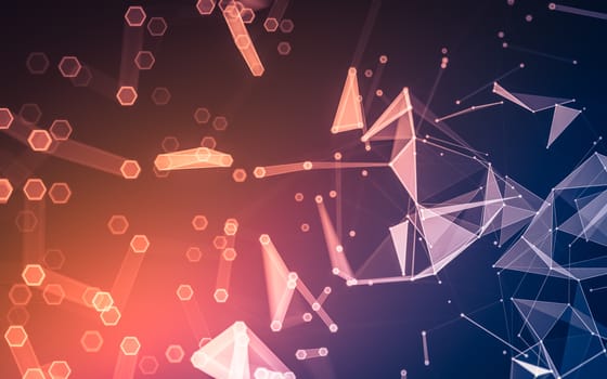 Abstract polygonal space low poly dark background with connecting dots and lines. Connection structure. 3d rendering