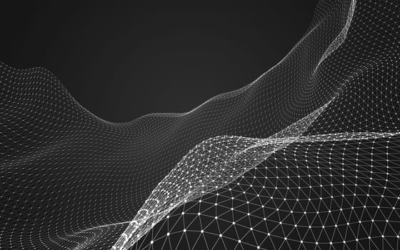 Abstract polygonal space low poly dark background with connecting dots and lines. Connection structure. 3d rendering