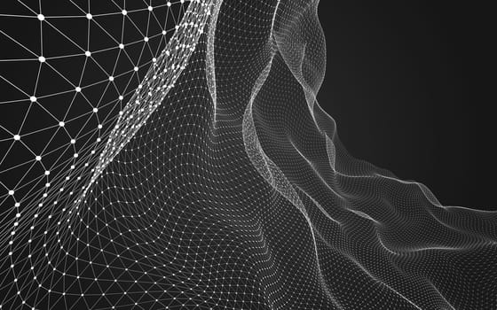 Abstract polygonal space low poly dark background with connecting dots and lines. Connection structure. 3d rendering