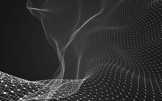 Abstract polygonal space low poly dark background with connecting dots and lines. Connection structure. 3d rendering