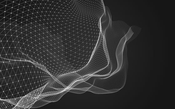 Abstract polygonal space low poly dark background with connecting dots and lines. Connection structure. 3d rendering