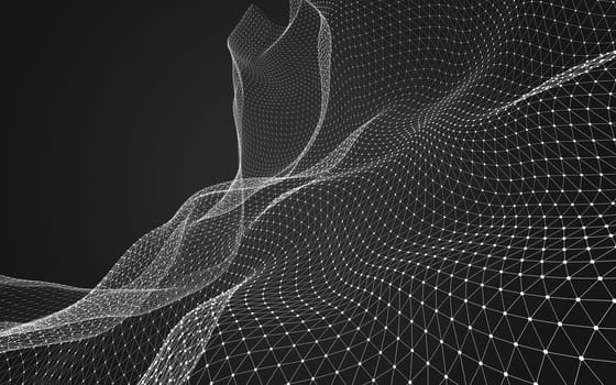 Abstract polygonal space low poly dark background with connecting dots and lines. Connection structure. 3d rendering